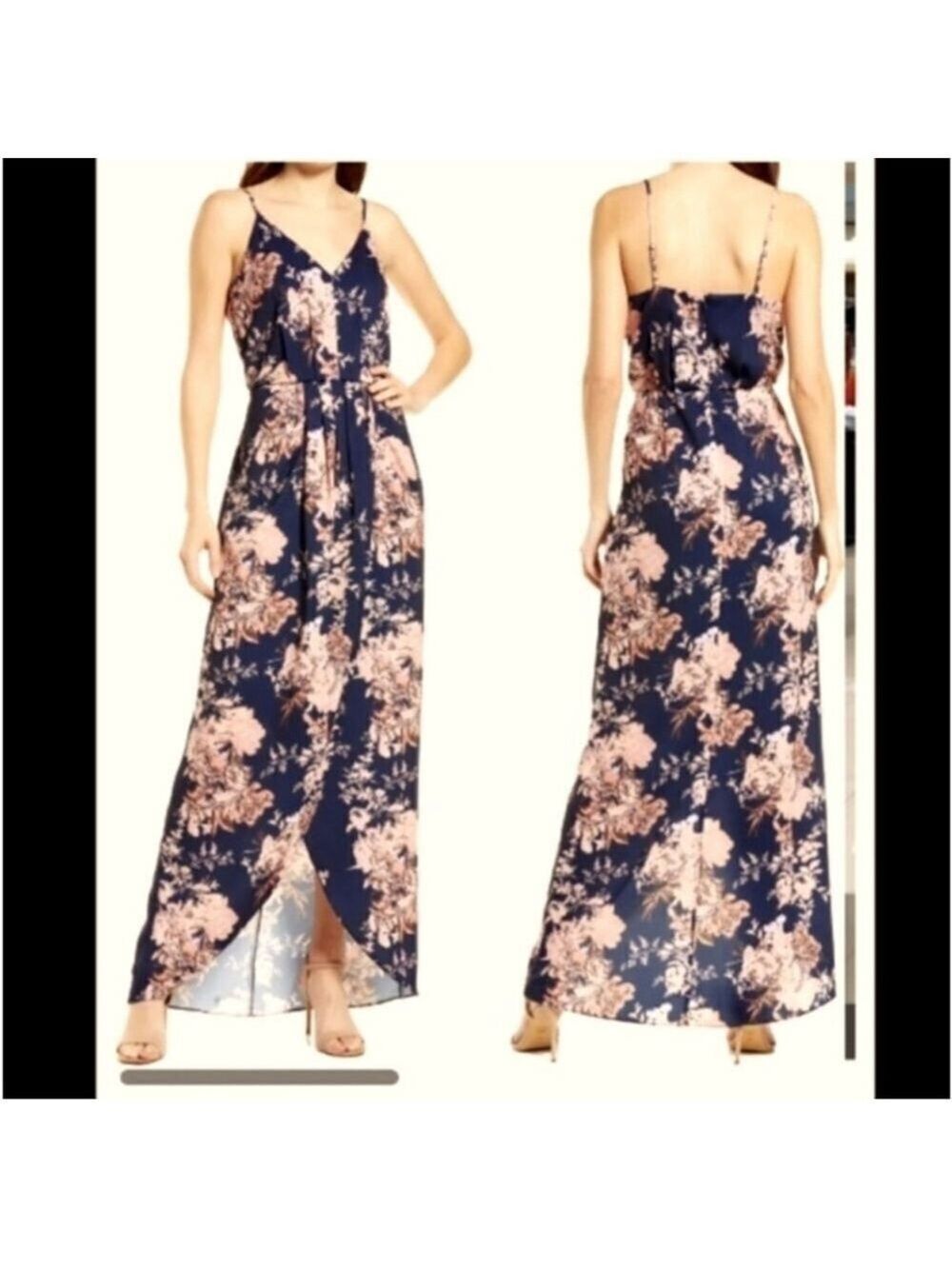 Chelsea28 Faux Wrap Blue & Pink Mirage Floral Dress medium
